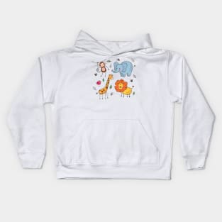 Elephant giraffe monkey lion hand drawn Kids Hoodie